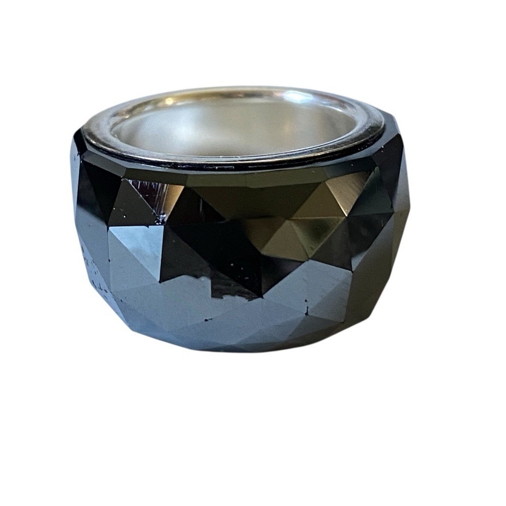 SWAROVSKI NIRVANA RING sz 52 Jet Black Silver Crystal Ring